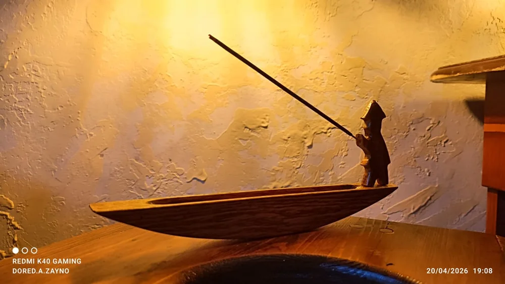 Sculptural handmade wooden incense boat